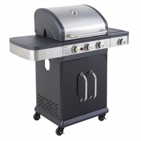 Barbecue Cook'in Garden : Barbecue gaz Fidgi 3 br&ucirc;leurs inox et 1 r&eacute;chaud lat&eacute;ral Cook'in garden 6 &agrave; 12 personnes