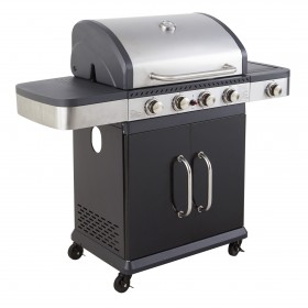 Barbecue Cook'in Garden : Barbecue gaz Fidgi 4 br&ucirc;leurs inox et 1 r&eacute;chaud lat&eacute;ral Cook'in garden 12 &agrave; 20 personnes