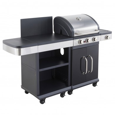 Barbecue gaz Fidgi 3 brûleurs inox et 1 réchaud latéral Cook'in garden