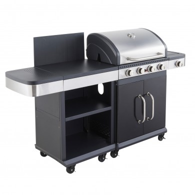 Barbecue gaz Fidgi 4 brûleurs inox et 1 réchaud latéral Cook'in garden