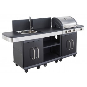 Barbecue Cook'in Garden : Cuisine d'&eacute;t&eacute; Barbecue gaz Fidgi desserte &eacute;vier 3 br&ucirc;leurs inox et 1 r&eacute;chaud lat&eacute;ral Cook'in garden 6 &agrave; 12 personnes