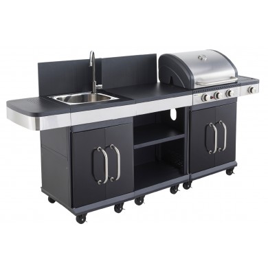 Barbecue gaz Fidgi 3 brûleurs inox et 1 réchaud latéral Cook'in garden