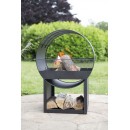 Brasero hublot diam&egrave;tre 56x40 cm hauteur 80 cm en acier peint anthracite