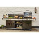 Cuisine d'&eacute;t&eacute; Barbecue gaz Fidgi desserte &eacute;vier 3 br&ucirc;leurs inox et 1 r&eacute;chaud lat&eacute;ral Cook'in garden 6 &agrave; 12 personnes