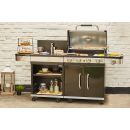 Barbecue gaz avec desserte Fidgi 4 br&ucirc;leurs inox et 1 r&eacute;chaud lat&eacute;ral Cook'in garden 12 &agrave; 20 personnes